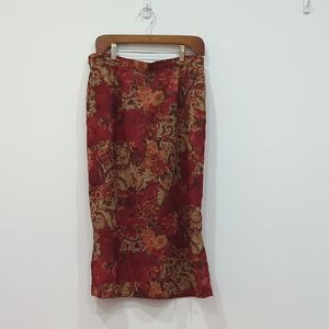 Vintage Paisley And Flower Pattern Burnt Orange Polyester Skirt 90's